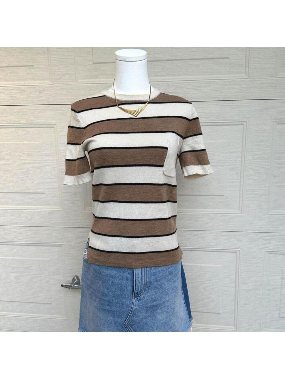 J.Crew 100% Mirino Wool Short Sleeve Striped Sweater Top (S)